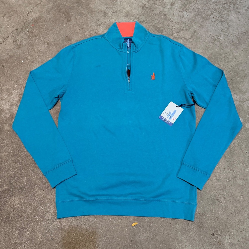 johnnie-O Sully Pullover Men Size M Teal Blue 1/4 Zip Cotton West Coast Prep